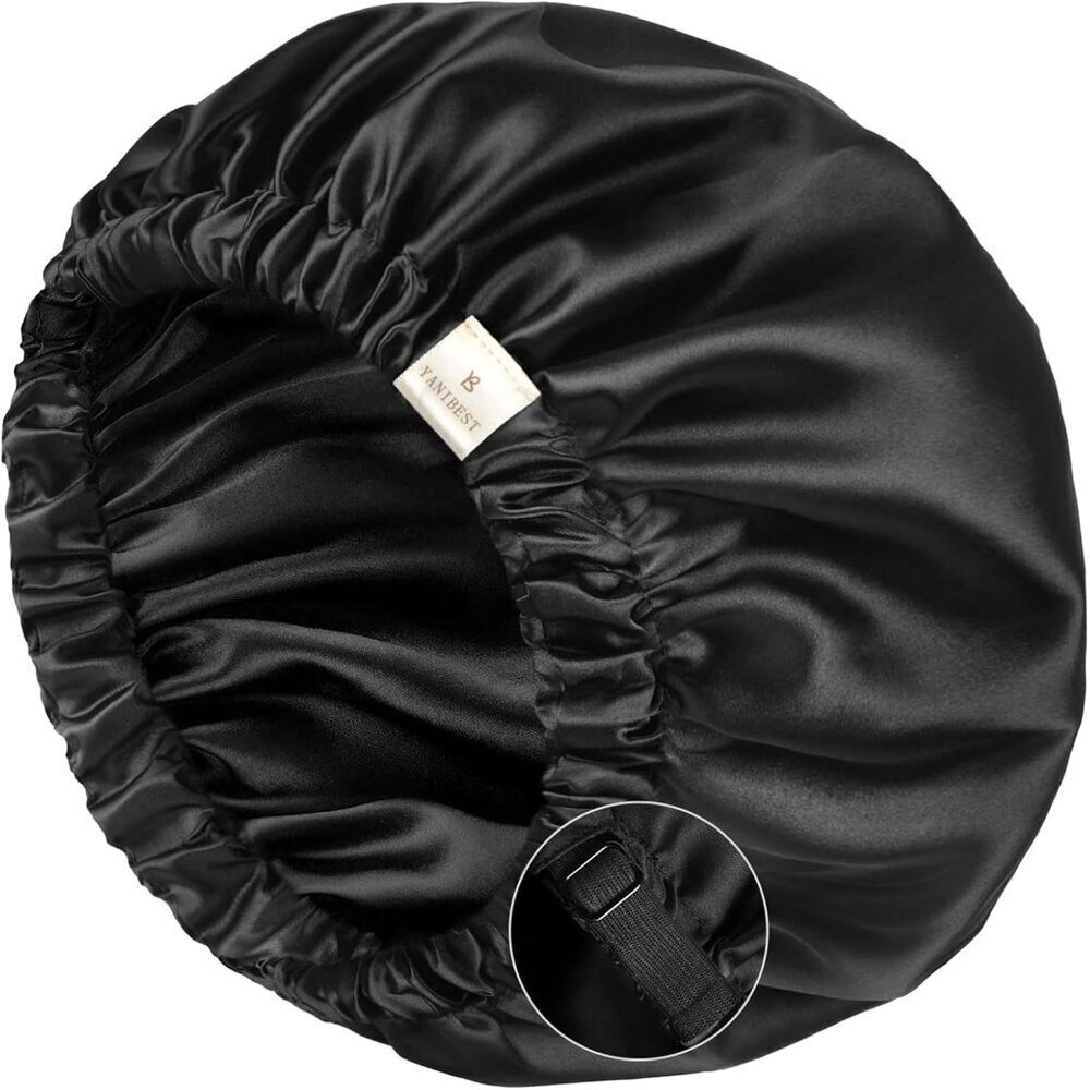 Silk Satin Bonnet Large Adjustable Double Layer Hair Sleep Cap for Women Men